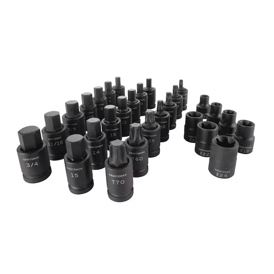 CRAFTSMAN 28 -Piece Metric and standard (SAE) 1/2-in Drive Set 6-point Impact Socket Set