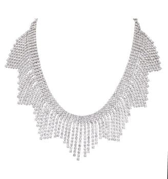 Nina Crystal Fringe Bib Necklace in Rhodium/White Crystal