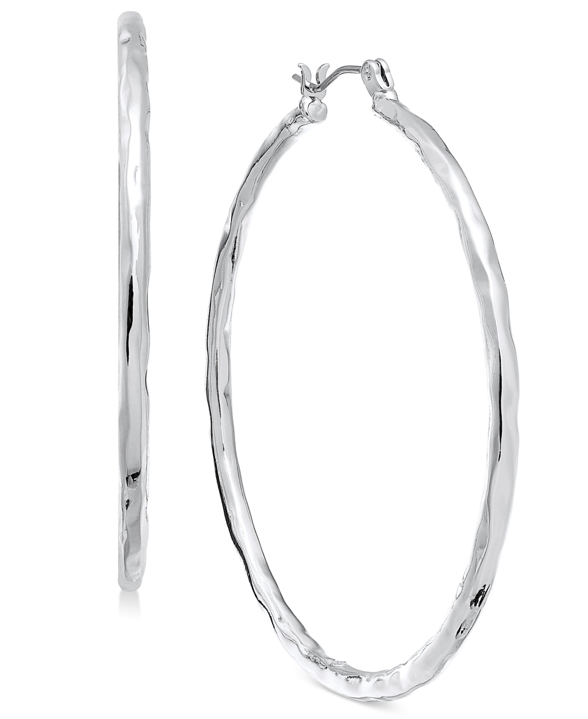 Style & Co Medium Hammered Hoop Earrings, 2", Silver