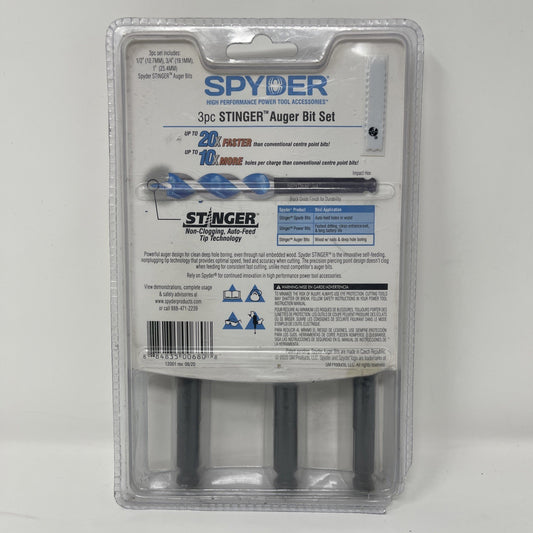 Spyder Stinger Auger Bit 3pc Kit 12001 1/2", 3/4", 1" RK18-1 T3