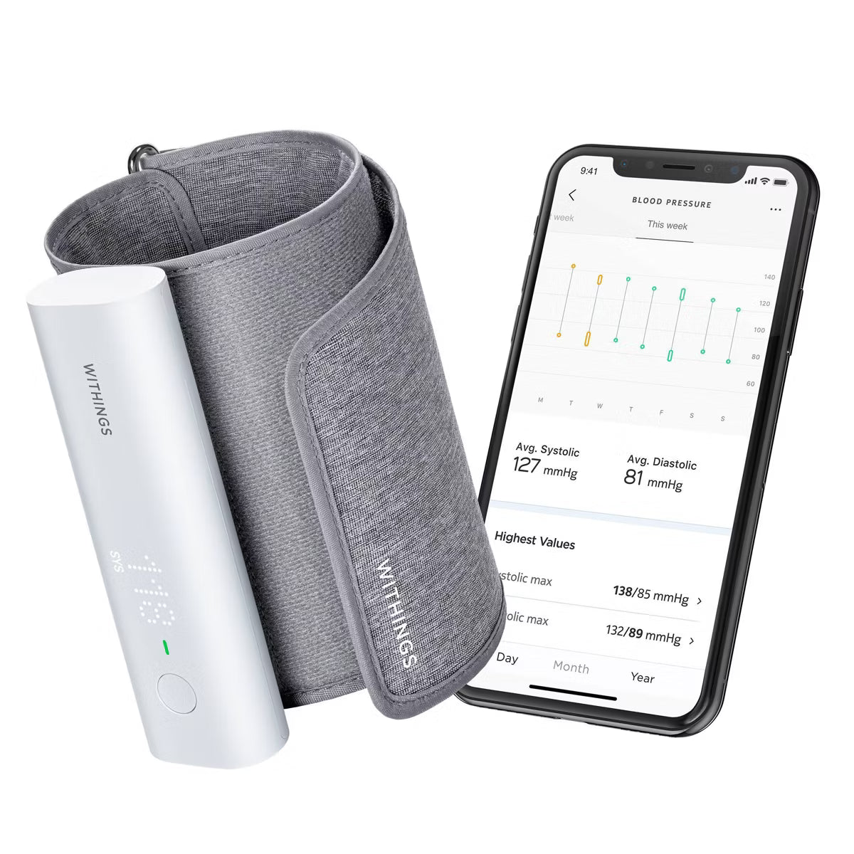 Withings - BPM Connect - Wi-Fi Smart Blood Pressure Monitor - White/Gray