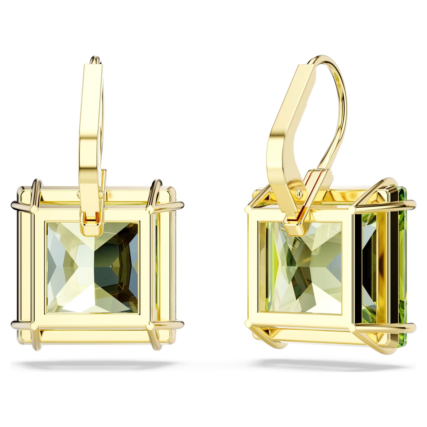 Swarovski Millenia drop earrings Square cut, Green, Gold-tone plated