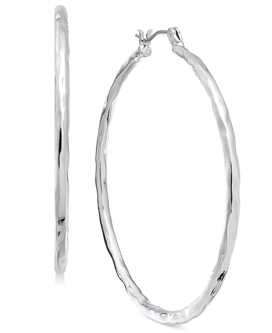 Style & Co Medium Hammered Hoop Earrings, 2", Silver