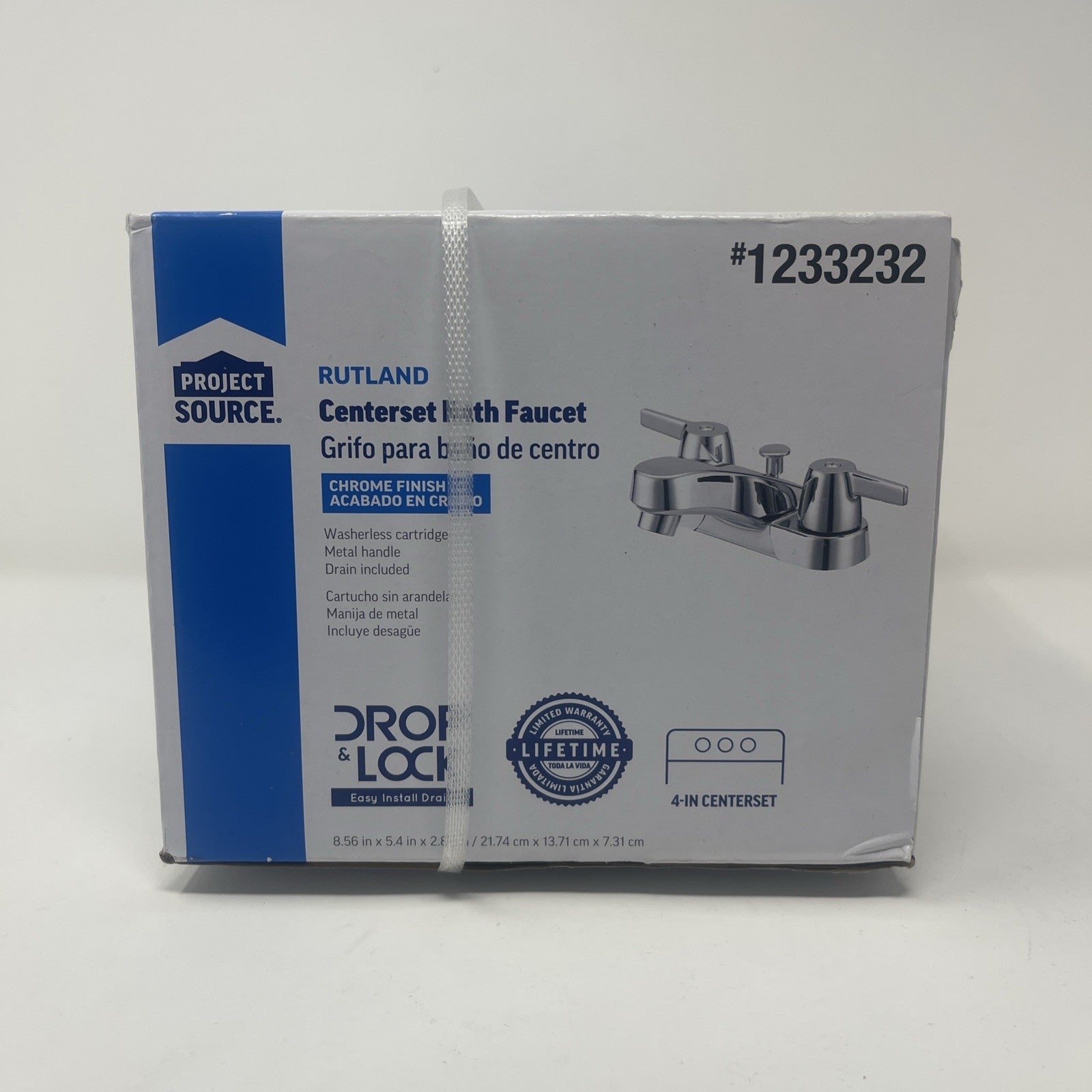 Project Source 1233232 2-Handle, 4" Centerset Bathroom Faucet, UPC 019934464840
