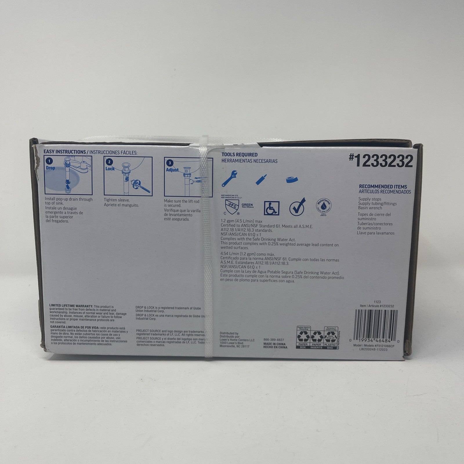 Project Source 1233232 2-Handle, 4" Centerset Bathroom Faucet, UPC 019934464840