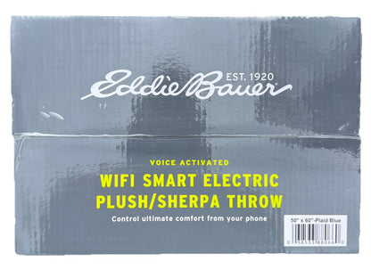 EDDIE BAUER | SMART HEATED ELECTRIC THROW BLANKET - WI-FI ENABLED - PLAID BLUE