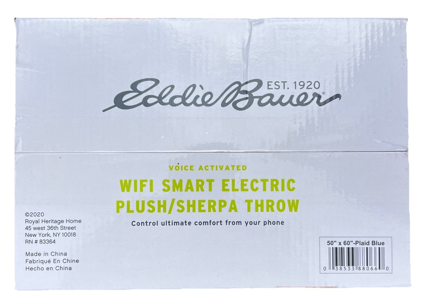 EDDIE BAUER | SMART HEATED ELECTRIC THROW BLANKET - WI-FI ENABLED - PLAID BLUE