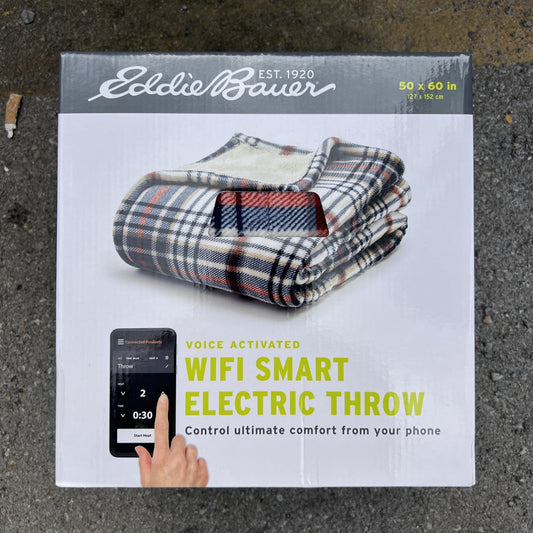 EDDIE BAUER | SMART HEATED ELECTRIC THROW BLANKET - WI-FI ENABLED - PLAID BLUE