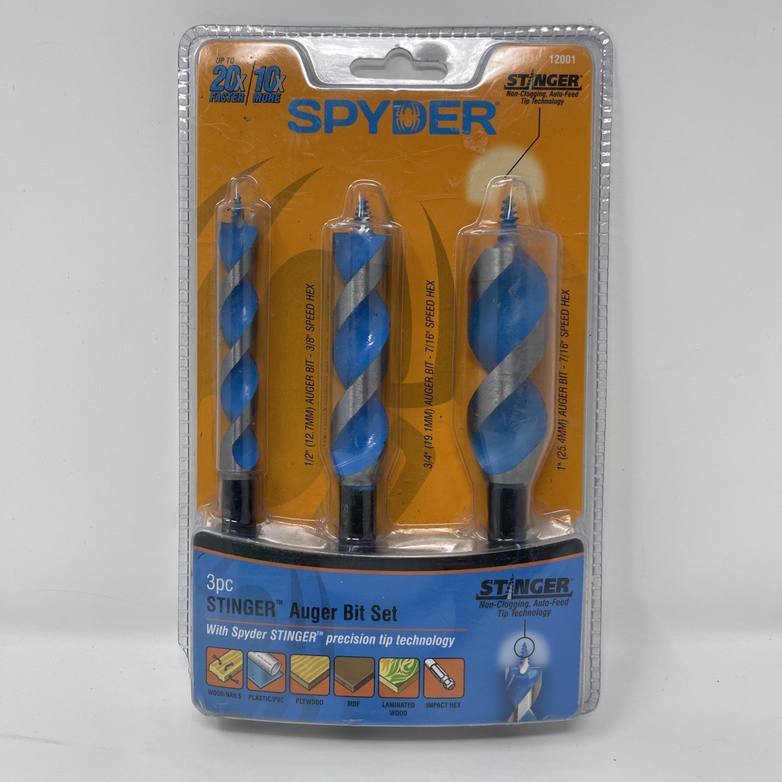 Spyder Stinger Auger Bit 3pc Kit 12001 1/2", 3/4", 1" RK18-1 T3