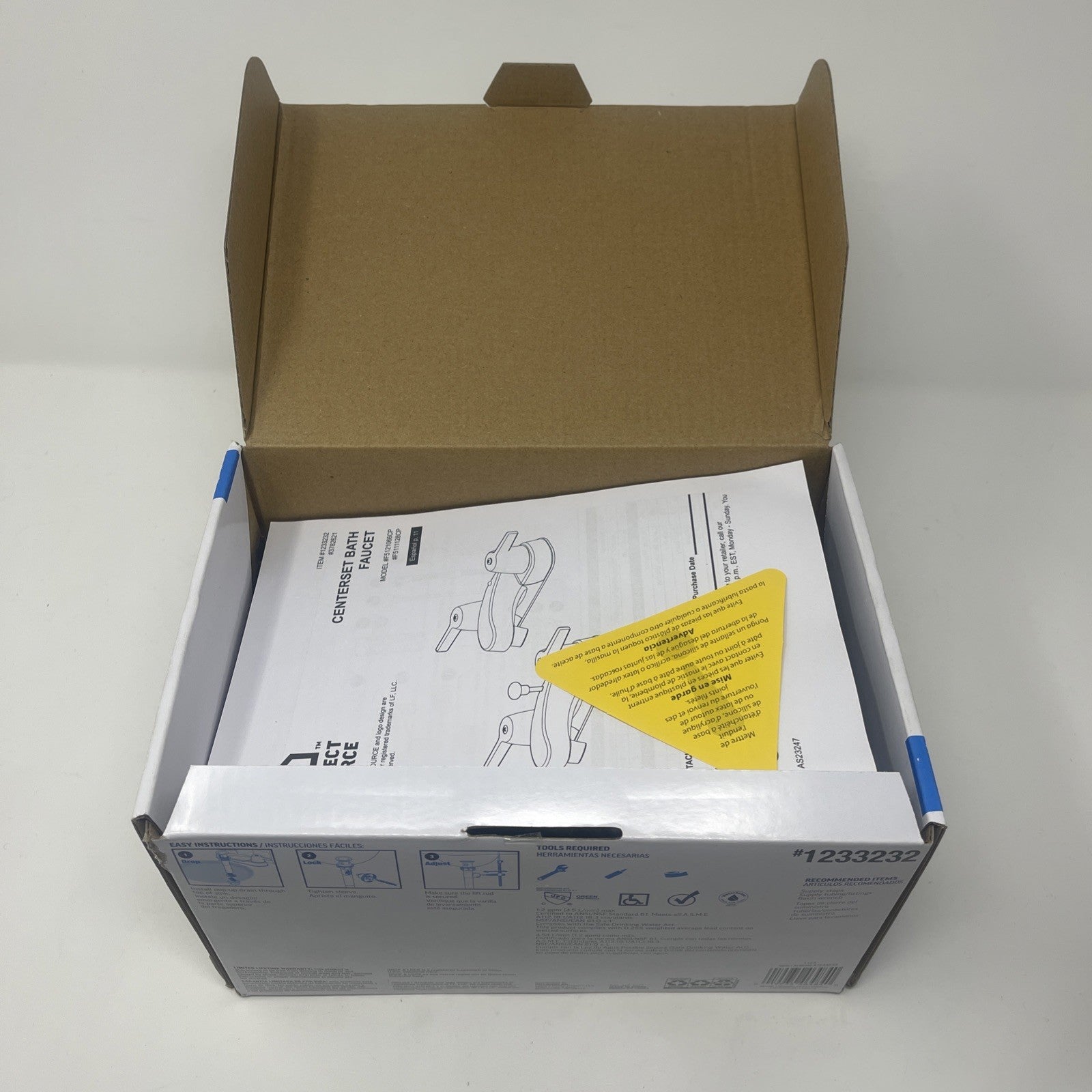 Project Source 1233232 2-Handle, 4" Centerset Bathroom Faucet, UPC 019934464840