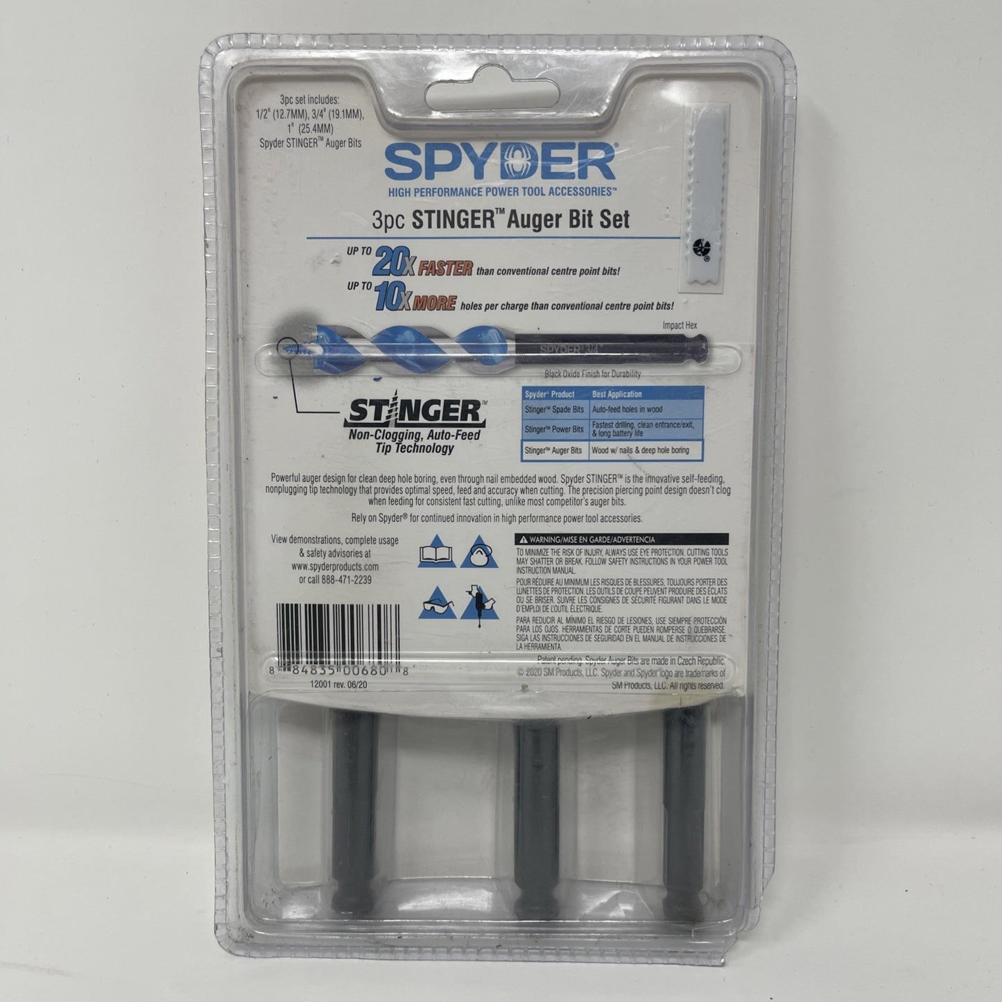 Spyder Stinger Auger Bit 3pc Kit 12001 1/2", 3/4", 1" RK18-1 T3