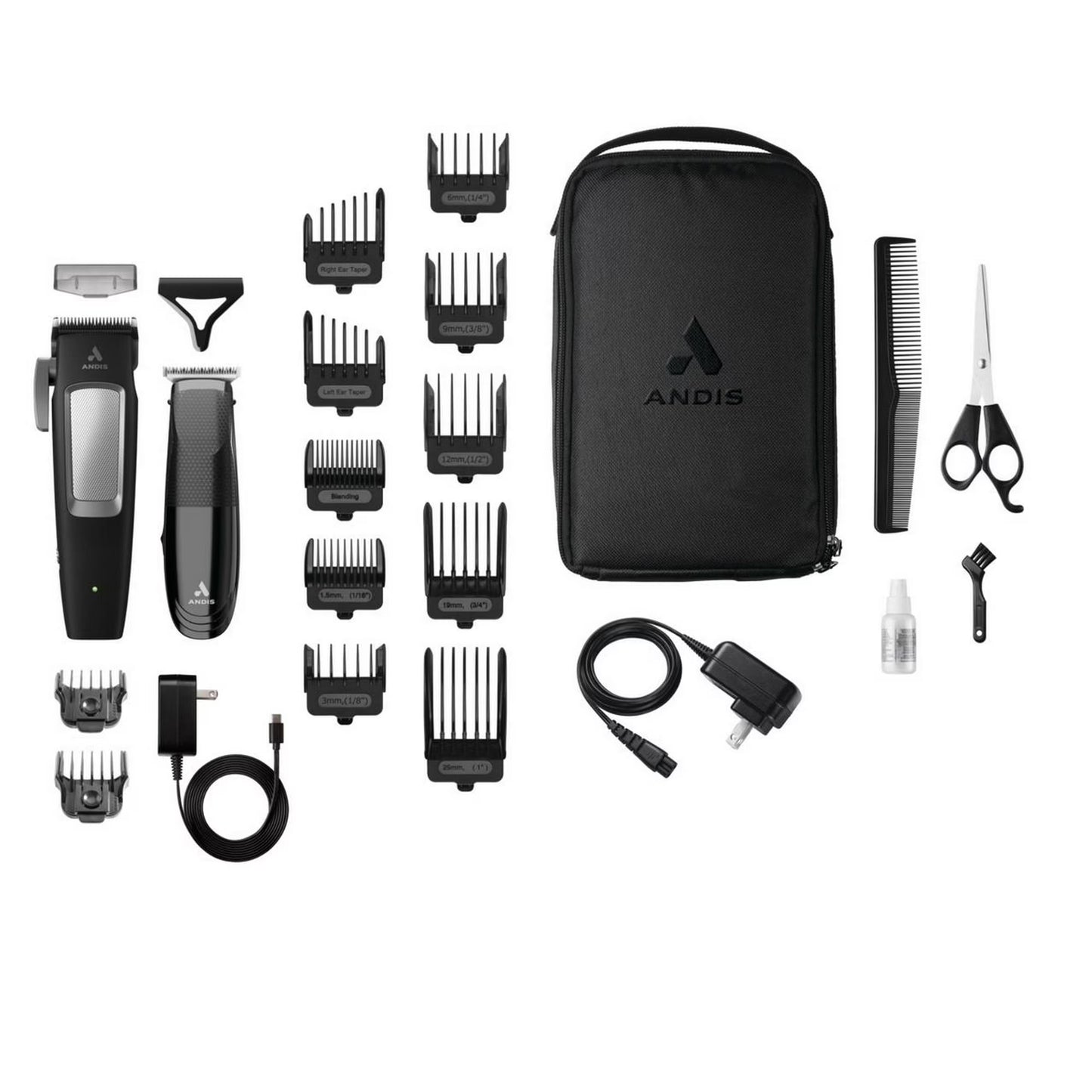 Andis inCRED Cordless Clipper & Cordless T-Blade Trimmer Kit, Lithium 23-Piece Kit, Black/Silver