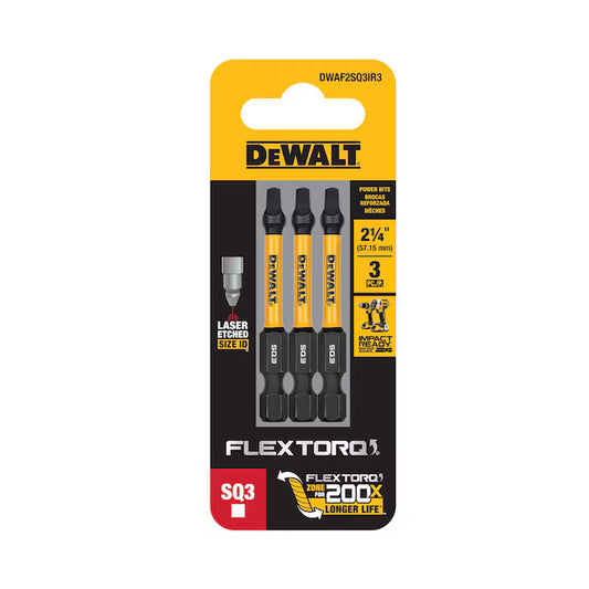 Dewalt Flextorq 3-Piece 1/4-in x 2-in Square/Robertson Impact Driver Bit (DWA2SQ3)