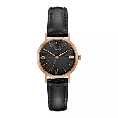 Caravelle by Bulova Women's Rose-Tone Stainless Steel Leather Strap Watch - 44L260