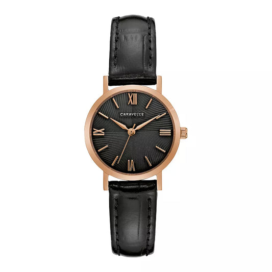 Caravelle by Bulova Women's Rose-Tone Stainless Steel Leather Strap Watch - 44L260