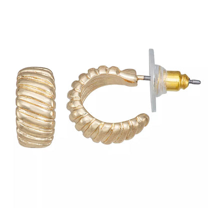 Ella Shea Gold Tone Tiny Ridged Hoop Earrings