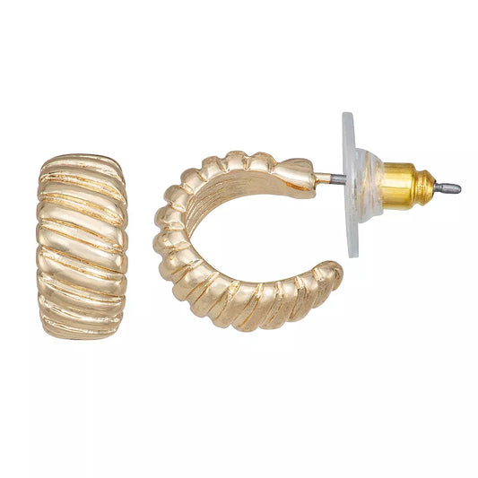 Ella Shea Gold Tone Tiny Ridged Hoop Earrings