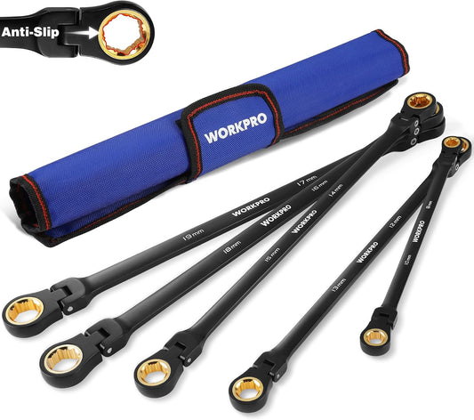 WORKPRO Extra Long Flex‑Head Ratcheting Wrench Set