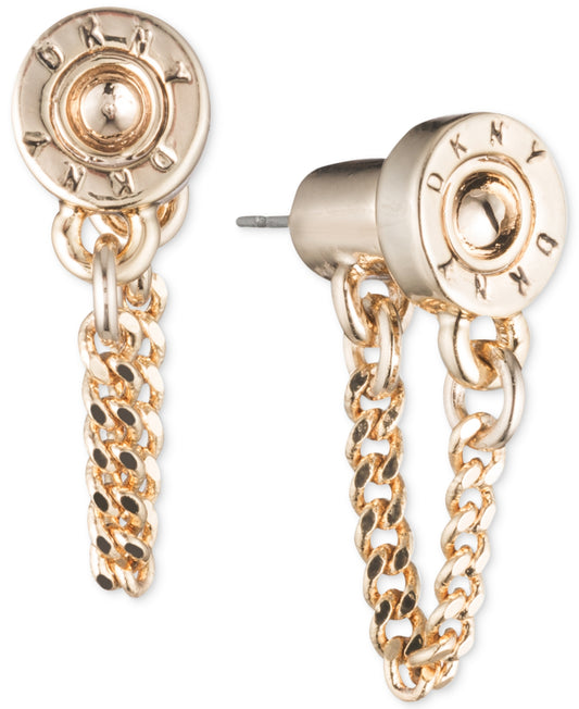 Dkny Logo Rivet Chain Front & Back Earrings