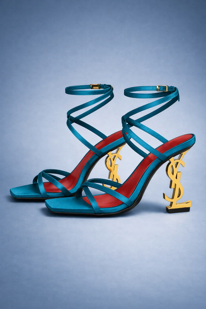 Saint Laurent Women's Blue Opyum Satin Sandal Blue - Size 36 (5.5)