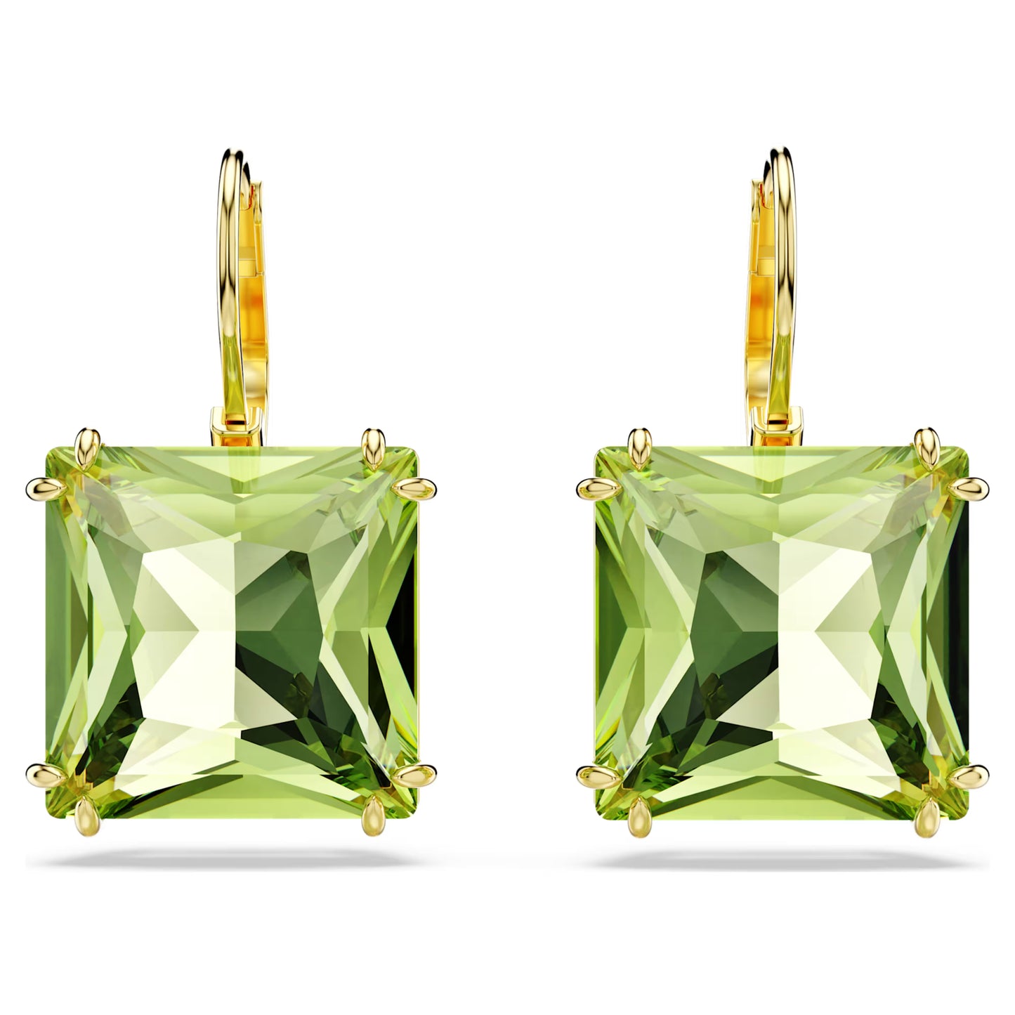 Swarovski Millenia drop earrings Square cut, Green, Gold-tone plated