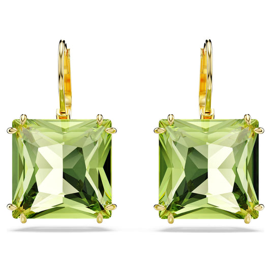 Swarovski Millenia drop earrings Square cut, Green, Gold-tone plated
