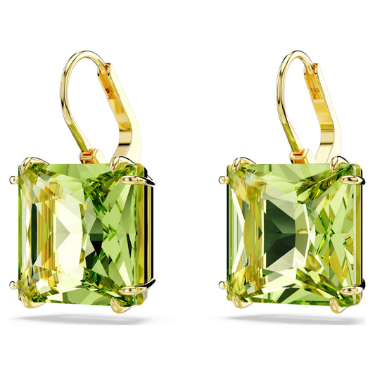 Swarovski Millenia drop earrings Square cut, Green, Gold-tone plated
