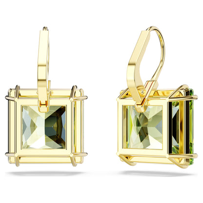 Swarovski Millenia drop earrings Square cut, Green, Gold-tone plated