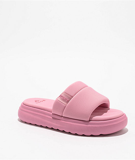 Roxy Gelato Lux platform slide sandals in pink